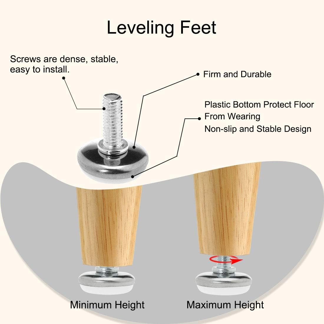 uxcell M8 x 0.984 x 1.181 in Tornillo en muebles Pies niveladores antideslizantes Protector de piso Nivelador ajustable para silla Pierna de máquina