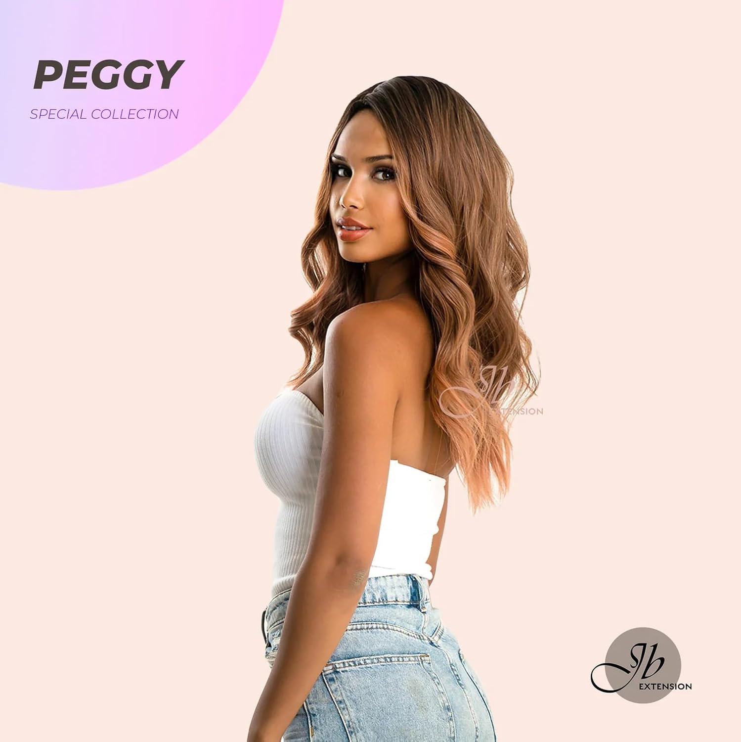 PEGGY – Peluca ondulada de color durazno largo y rizado, natural para usar y llevar, sin pegamento, para fiesta, Halloween, pelucas sintéticas para