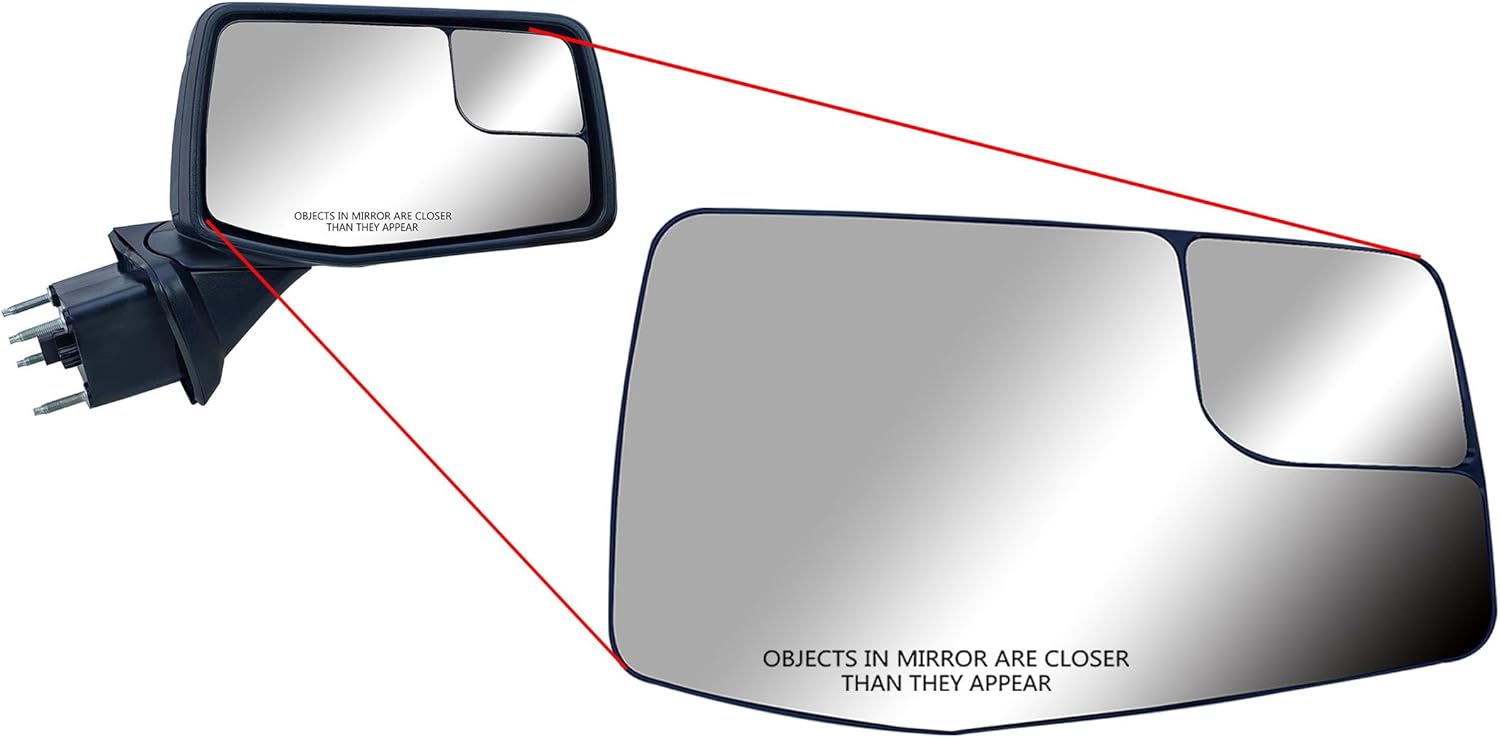 Espejo de repuesto para puerta lateral derecha del pasajero, vidrio plano calentado con vidrio convexo de punto ciego para Chevrolet Silverado y GMC