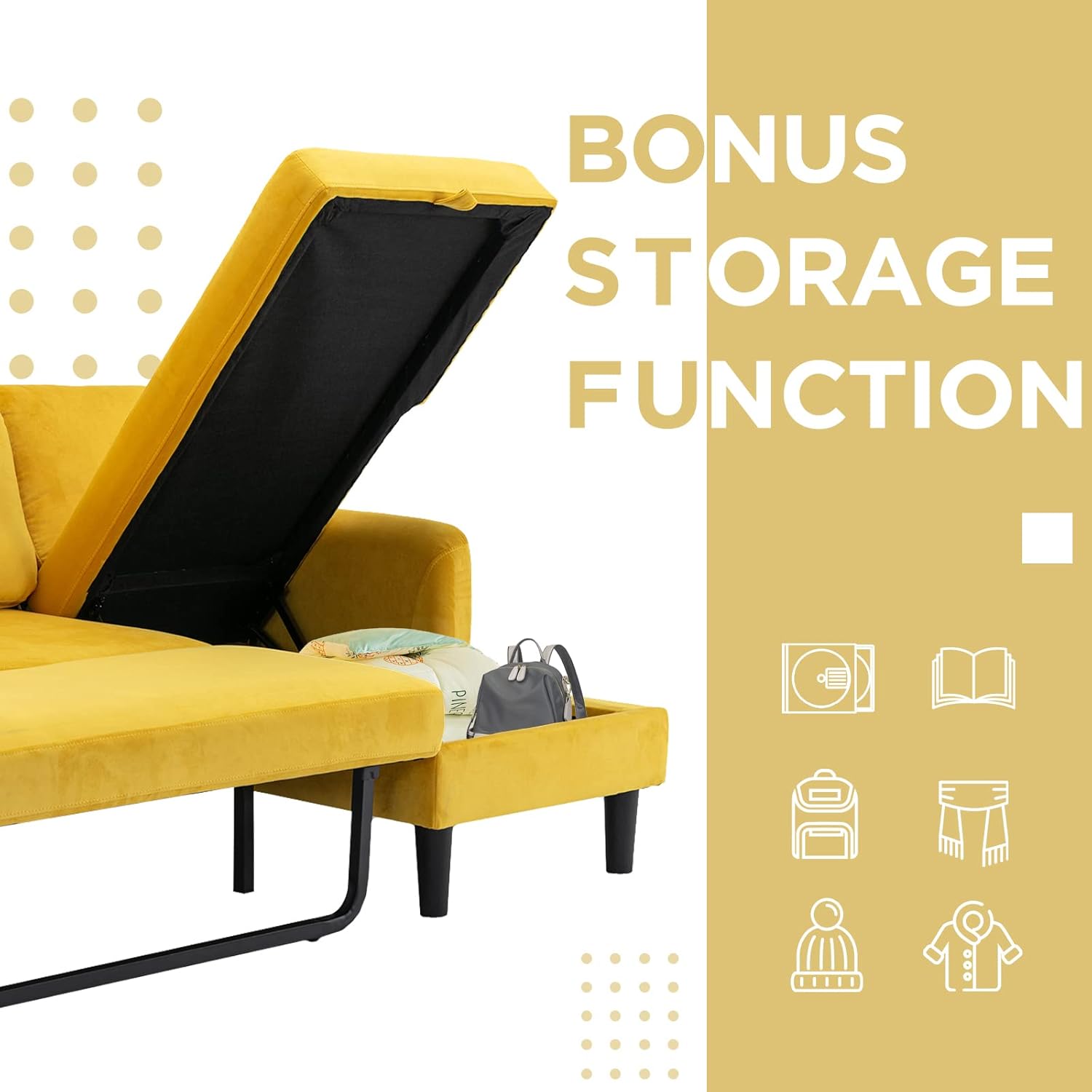 Akrenar Sofá modular reversible con almacenamiento, moderno sofá cama de tela de terciopelo en forma de L, sofás seccionales para sala de estar,