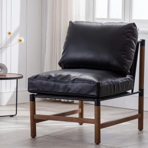 LIVINOVA Sillas decorativas modernas de mediados de siglo, sillas de lectura tapizadas de piel sintética, sillas de lectura sin brazos, sillas de LIVINOVA Sillas decorativas modernas de mediados de siglo, sillas de lectura tapizadas de piel sintética, sillas de lectura sin brazos, sillas de