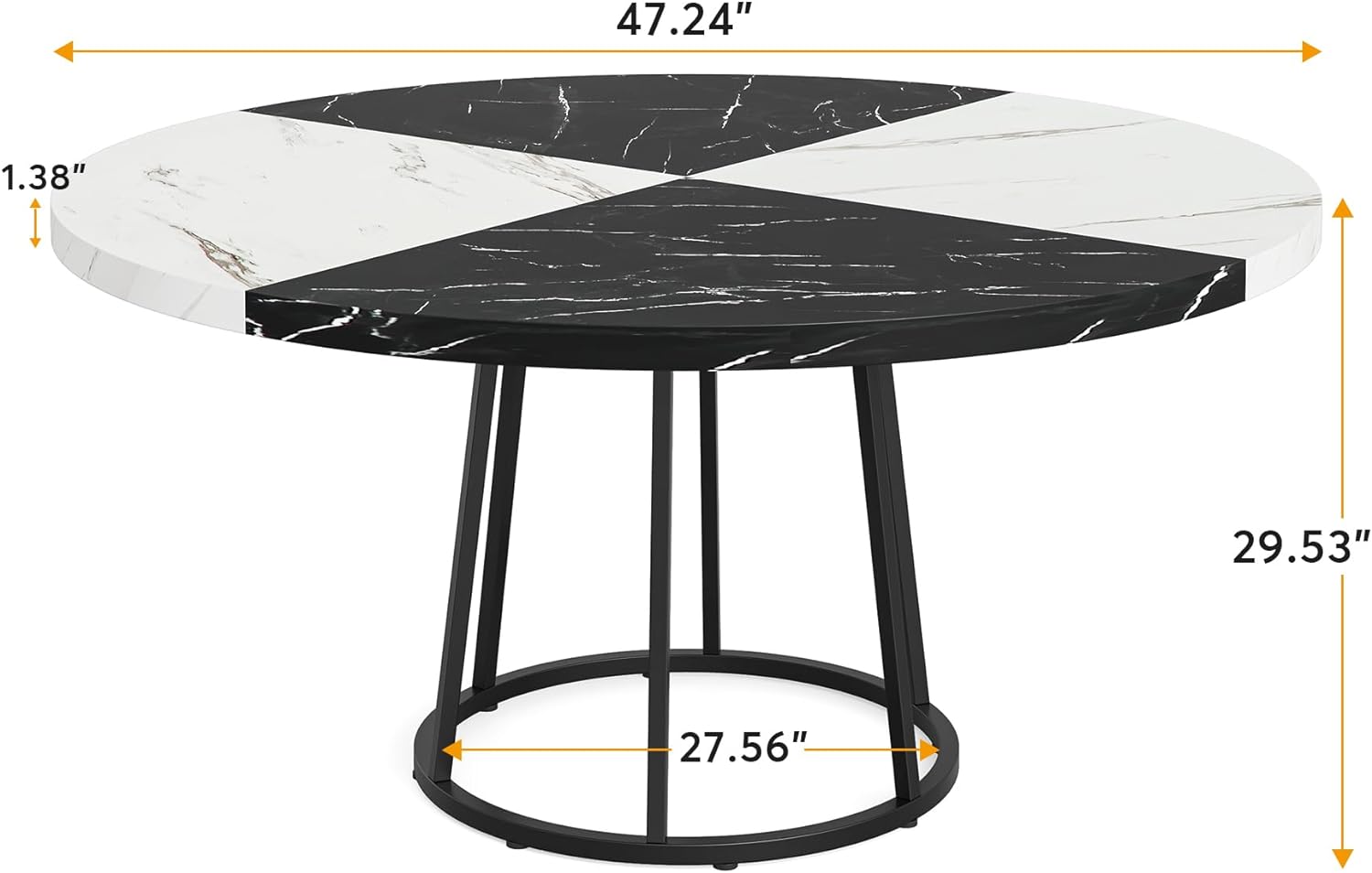 Tribesigns Mesa de comedor de 47 pulgadas para comedor, mesas de comedor redondas para 4 personas con parte superior de mármol sintético, pedestal