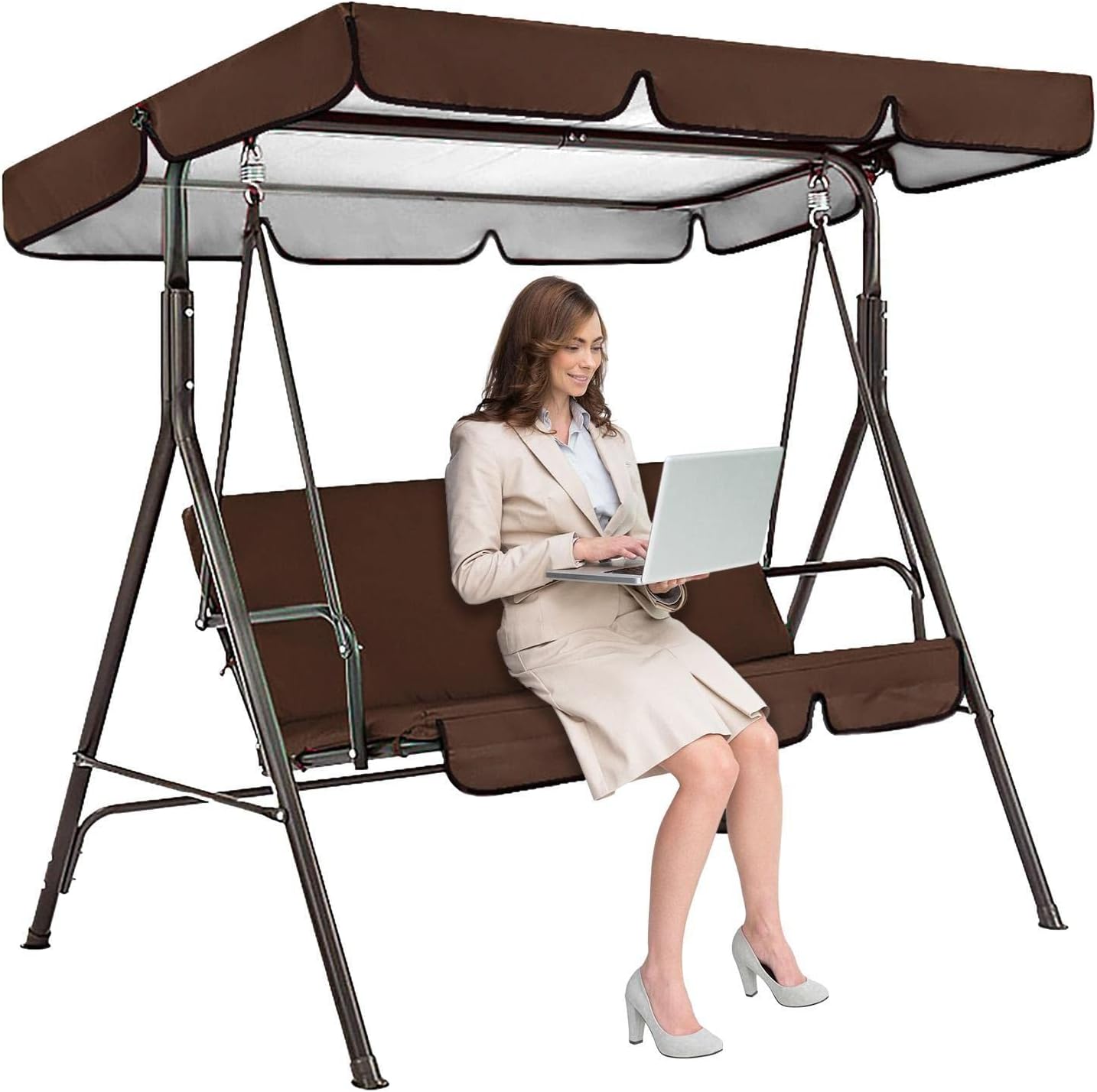 Juego de toldo con funda de cojín de asiento  Funda de cojín para columpio, tela impermeable de 3 asientos, funda de cojín para hamaca de columpio