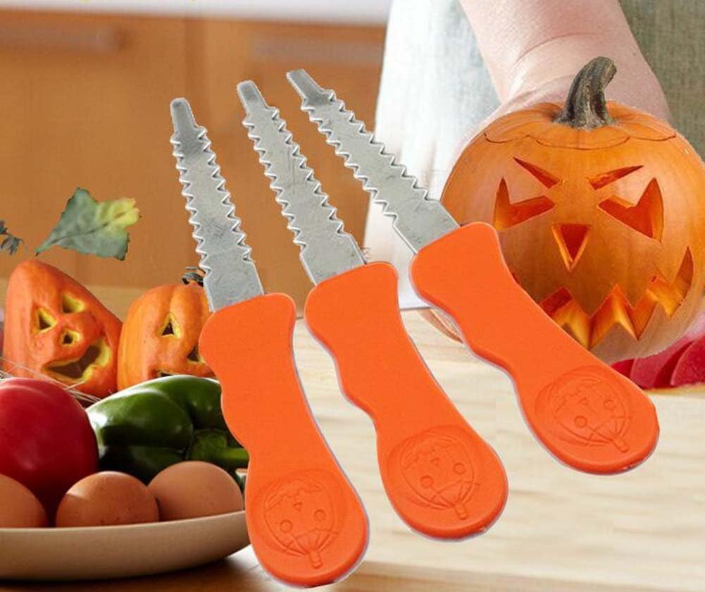 QHZHANG Kit de tallado de calabaza para niños pequeños Halloween linterna cara patrón herramientas (naranja)