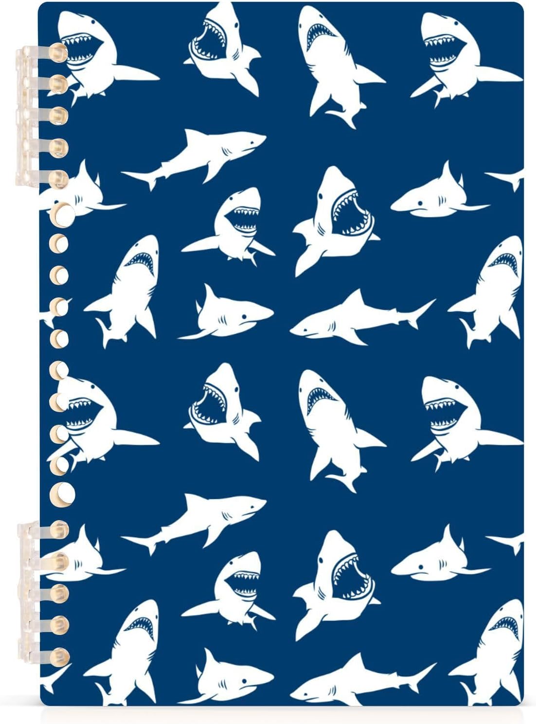 Cuaderno con patrón de tiburones en espiral A5, 60 hojas de papel rayado universitario, cuaderno de tapa dura duradero, 8.3 x 5.7 pulgadas