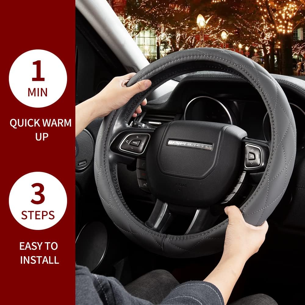 WARMITORY – Funda térmica para volante, calentador de volante de lujo, calentador de manos rápido de 12 V, diámetro exterior de 14.5 a 15 pulgadas