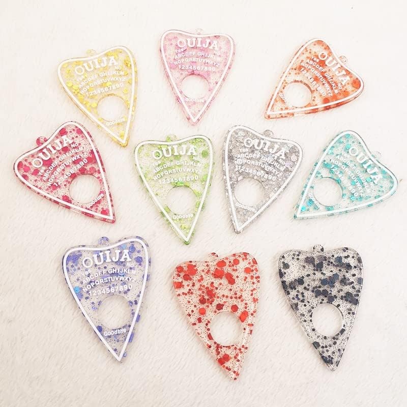 10 dijes acrílicos de 1.969 x 1.378 in con purpurina de Ouija Planchette, dijes de diseñador para hacer joyas, bricolaje