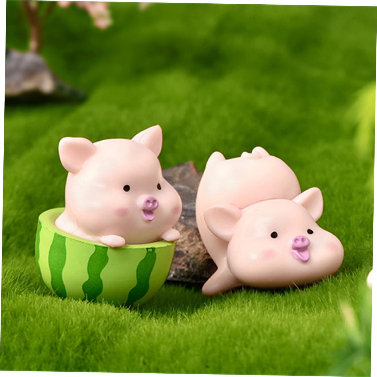 GANAZONO 7 piezas de adornos decorativos de cerdo mini animales sandía decoración pastel decoración Pascua fiesta bolsa relleno miniatura paisaje