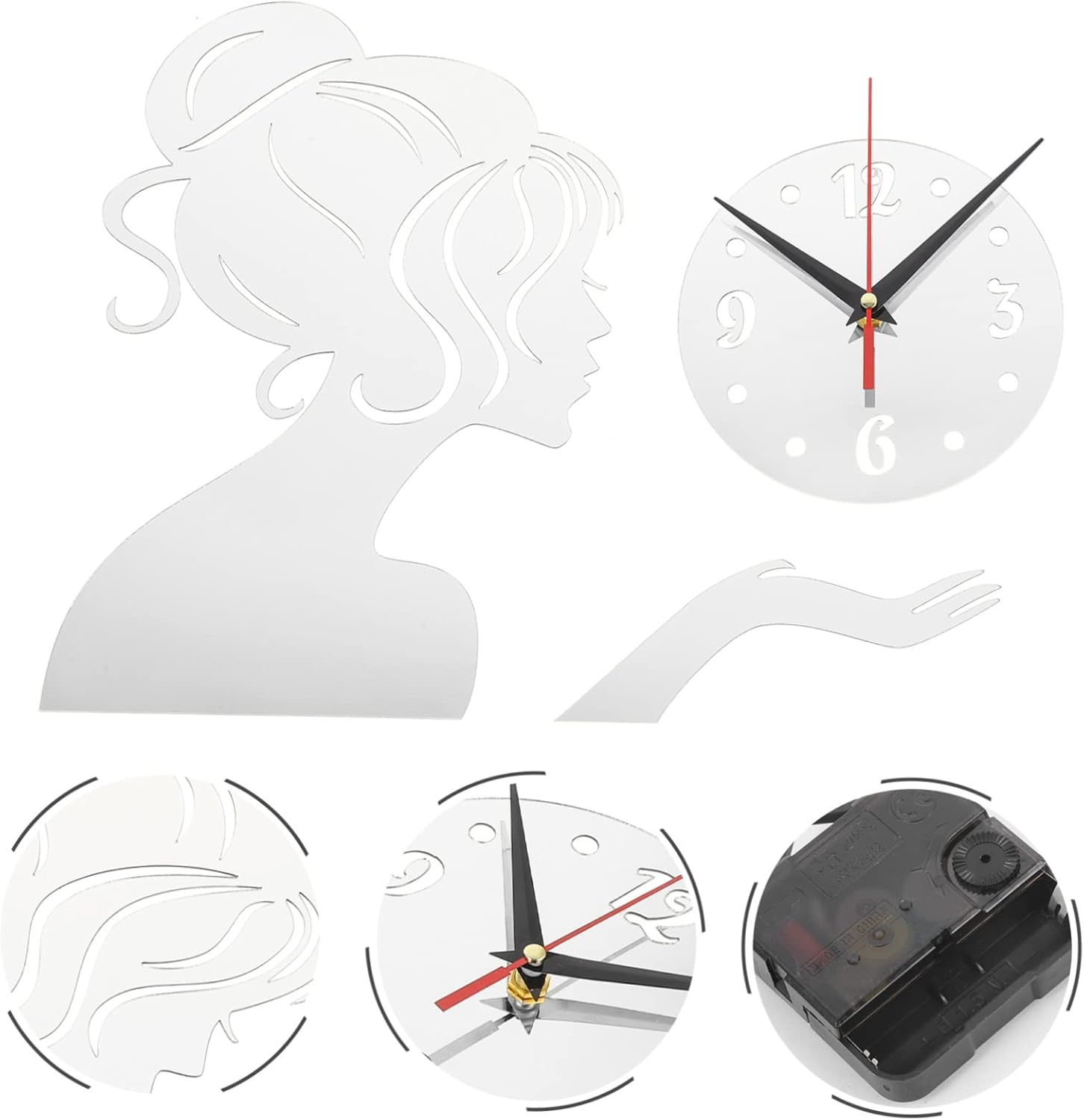 IMIKEYA 2pcs Girls Mirror Wall Clock Black Wall Clock Modern Wall Decor Home Wall Decor Farmhouse Wall Clock Modern Wall Clock Reloj De Pared