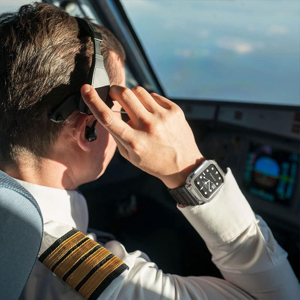 amBand – Funda resistente de acero inoxidable contra golpes compatible con Apple Watch Series 76SE54 de 1.57 pulgadas, 1.65 pulgadas, Moving