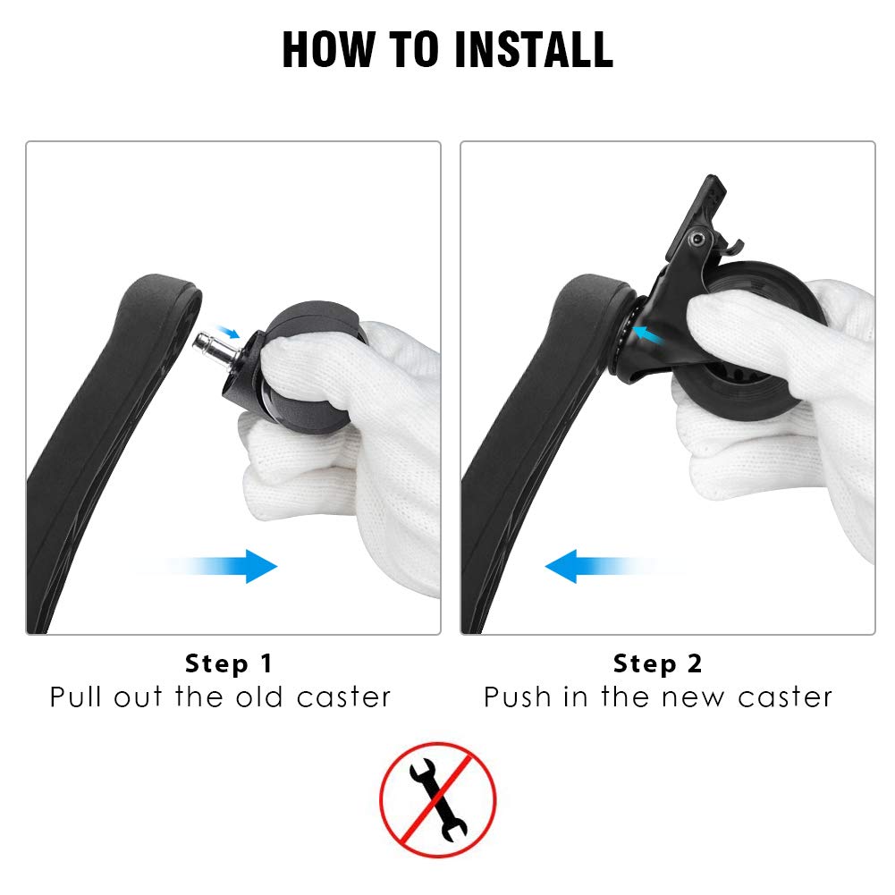 Hirate Ruedas para sillas de oficina con freno, ruedas giratorias resistentes de 2.5 pulgadas con bloqueo, seguras para madera, azulejos y