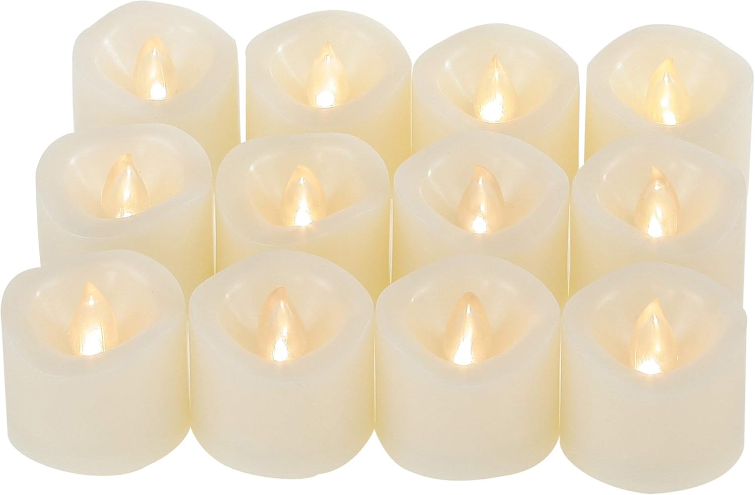 Paquete de 12 velas LED de té sin llama, funciona con pilas, velas eléctricas parpadeantes falsas para Halloween, luces de calabaza, fiestas, bodas,