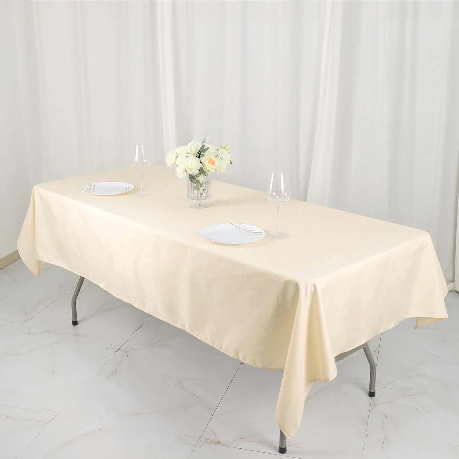 Efavormart – Mantel rectangular de poliéster, 54 x 96 pulgadas, color beige, para banquete, boda, fiesta, restaurante