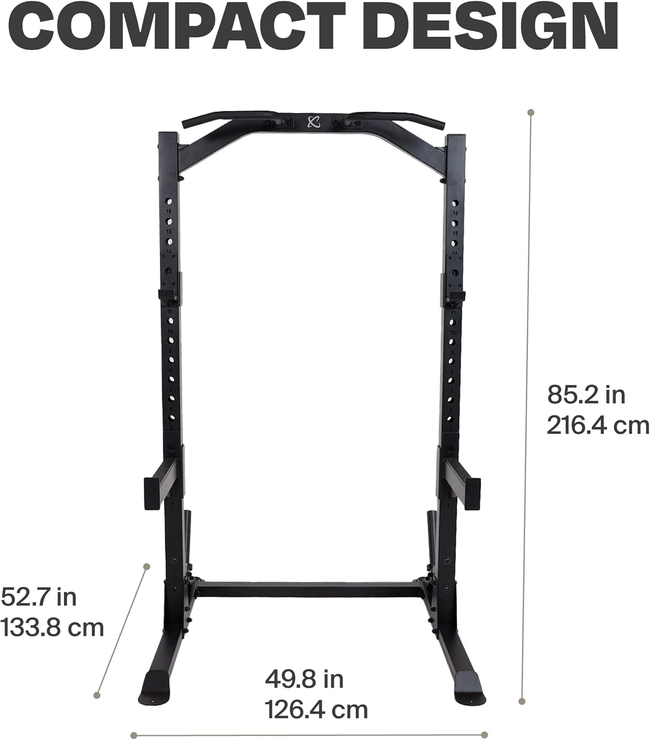 Centr Half Rack – Estante de acero de calibre 7 con ganchos en J, barra de dominadas y almacenamiento de peso, media rejilla para gimnasio en casa o