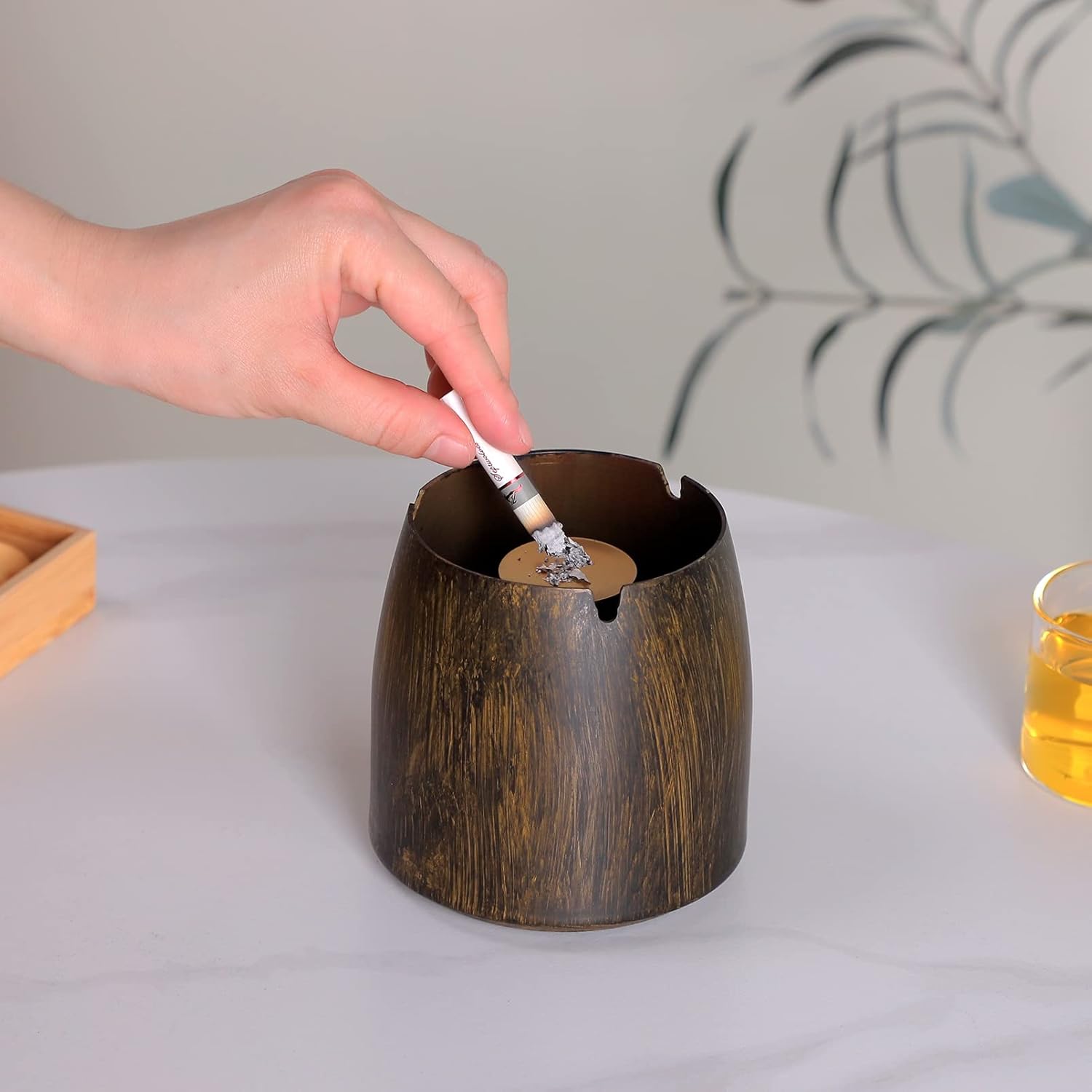Cenicero extra grande con tapa para cigarrillos, de acero inoxidable, sin humo, sin olor, resistente al viento, bandeja de cenizas para el hogar,