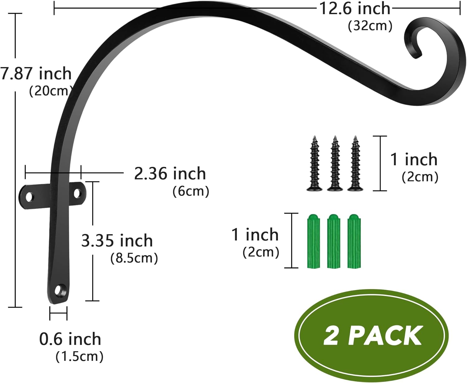 HOOPLE Perchas para plantas al aire libre, paquete de 2 unidades, soporte para plantas colgantes de hierro fundido de 12 pulgadas, soportes de metal