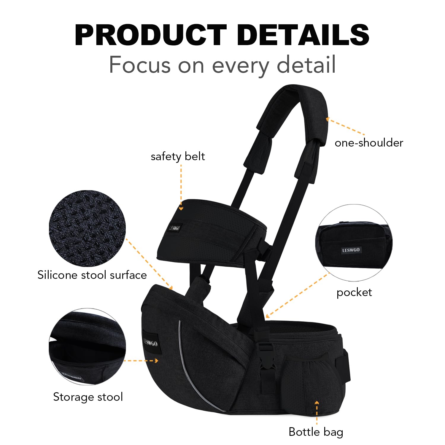 Portabebés de cadera para bebé, taburete de cintura para bebé con cintura ajustable, portabebés ergonómico con superficie de asiento de cadera
