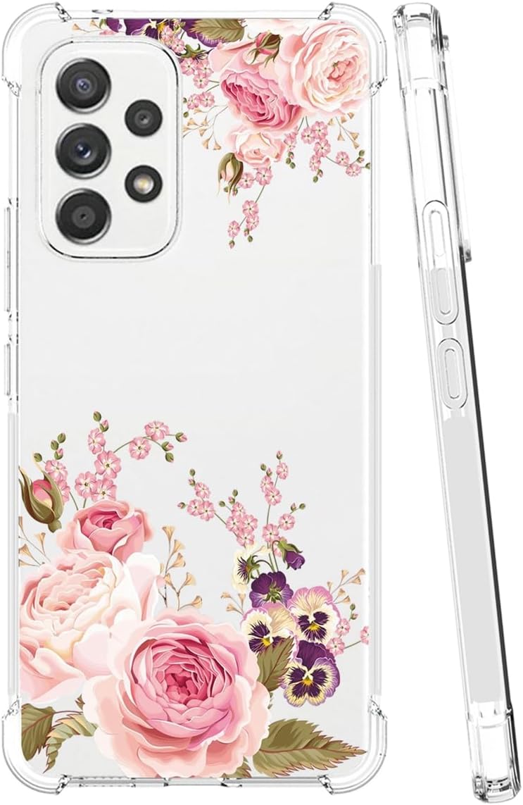 Ueokeird Funda de teléfono para Galaxy A32 4G, Samsung A32 4G SM-A325F, funda delgada a prueba de golpes con patrón floral transparente suave y