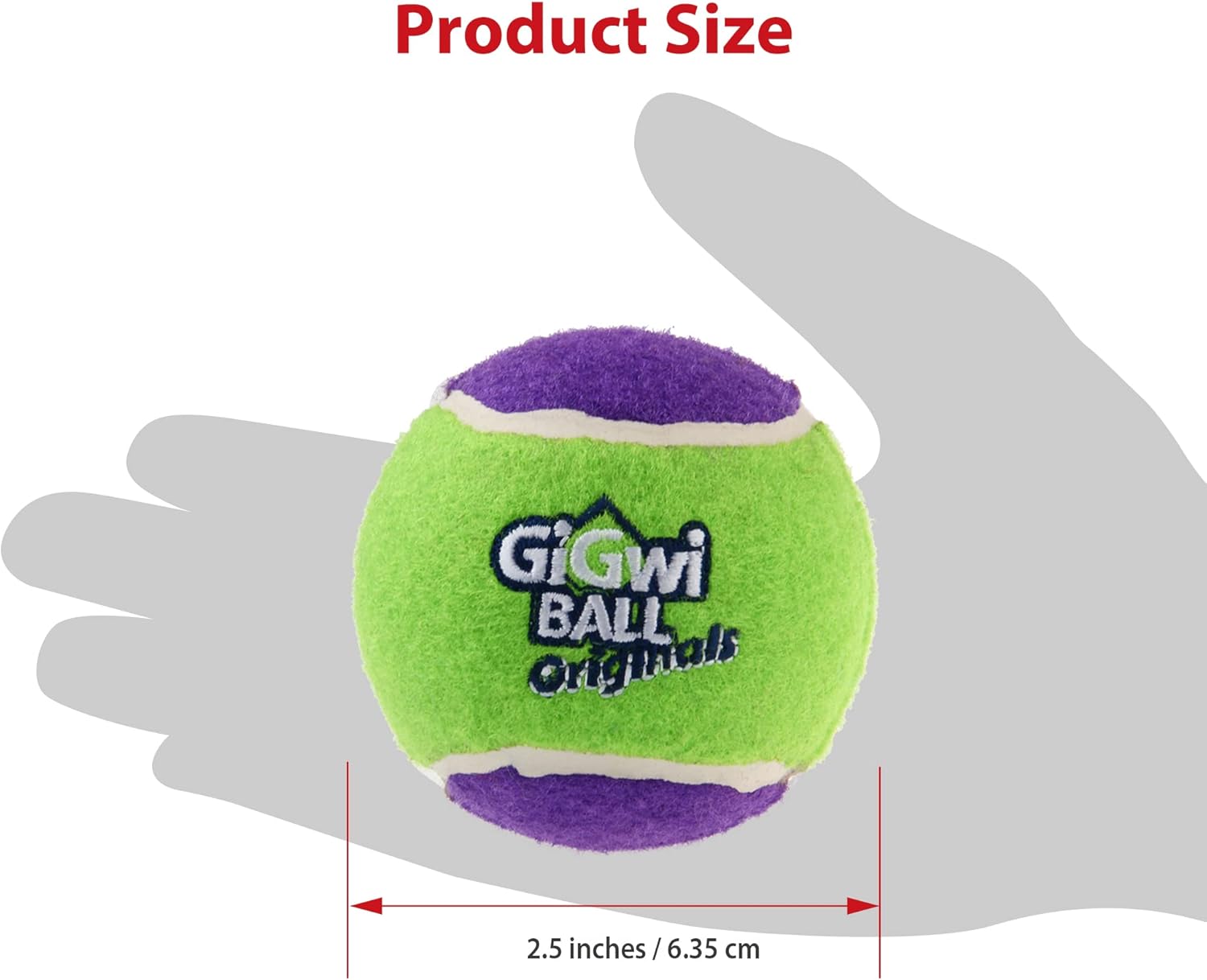Gigwi Pelota de tenis chirriante para perros, pelota interactiva para perros pequeños y medianos, juguete de goma colorido y de rebote alto de 2.5