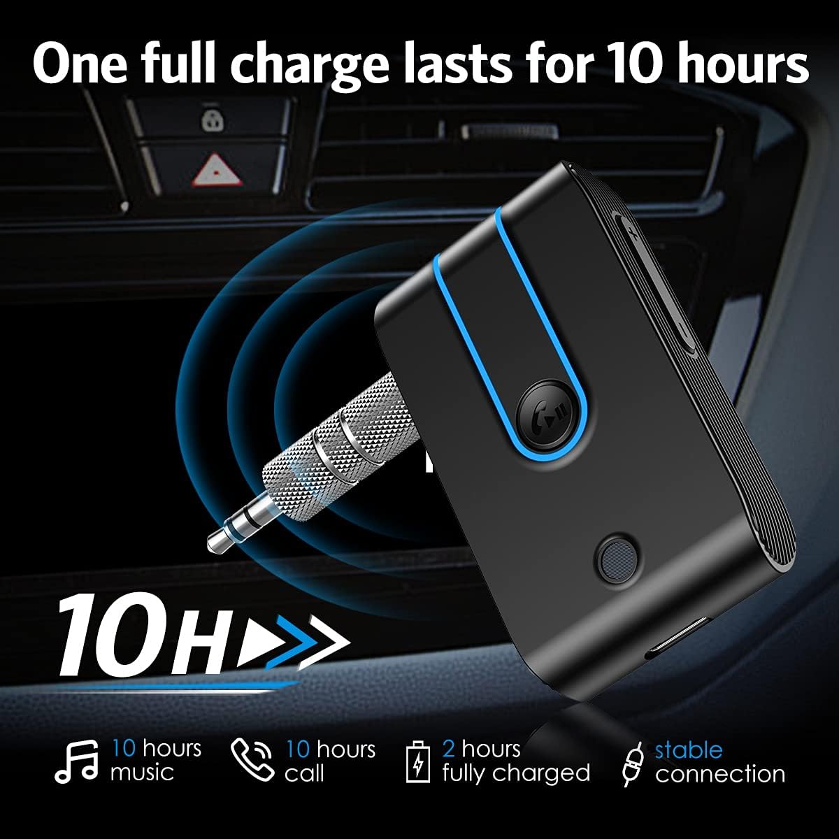 Adaptador auxiliar Bluetooth 5.0 para automóvil, receptor Bluetooth para cancelación de ruido del automóvil, compatible con conexión de dispositivo