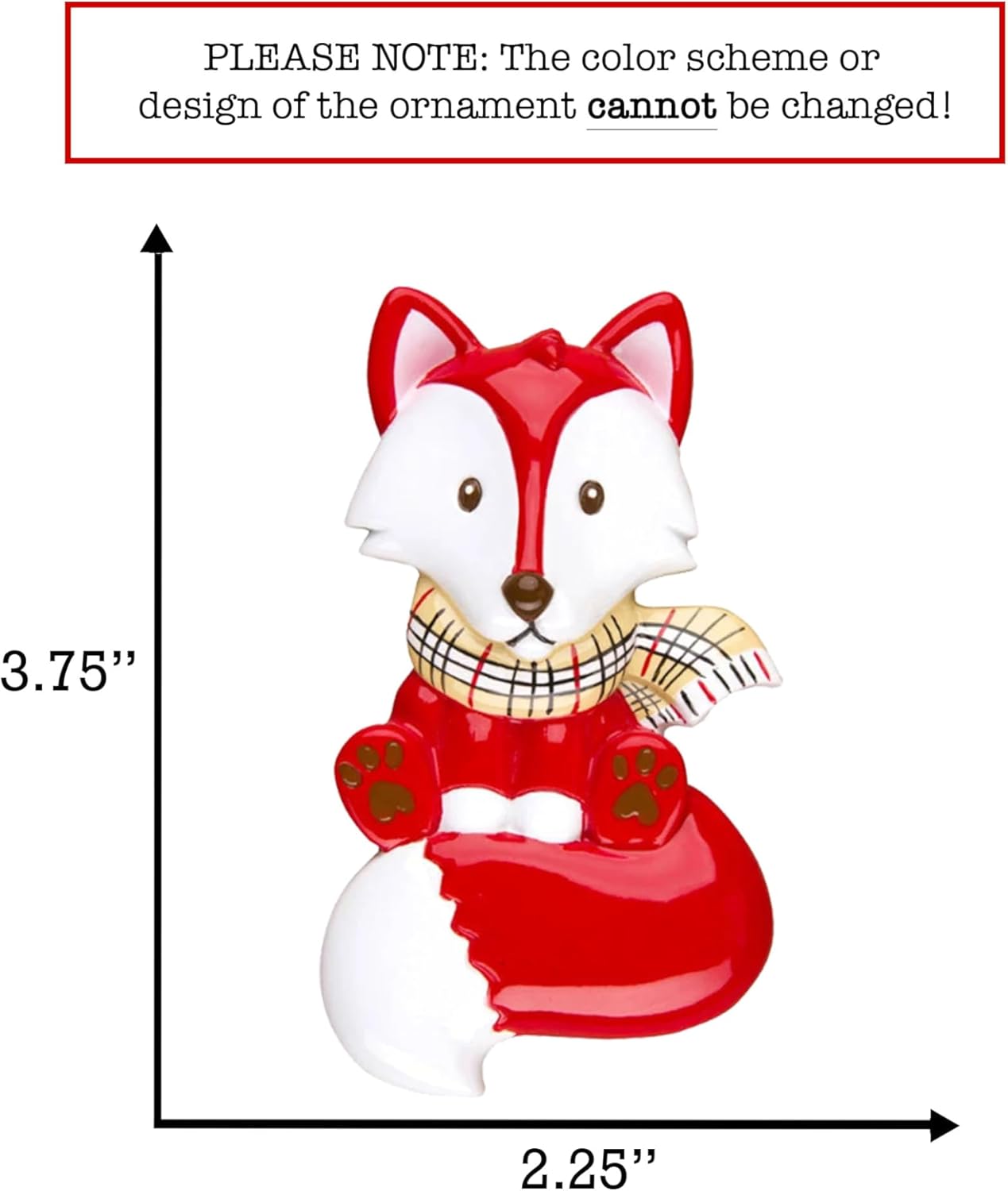 Adorno de Navidad de zorro personalizado 2023  Personalización escrita a mano gratis  Figura de zorro rojo con bufanda de tartán, idea de regalo