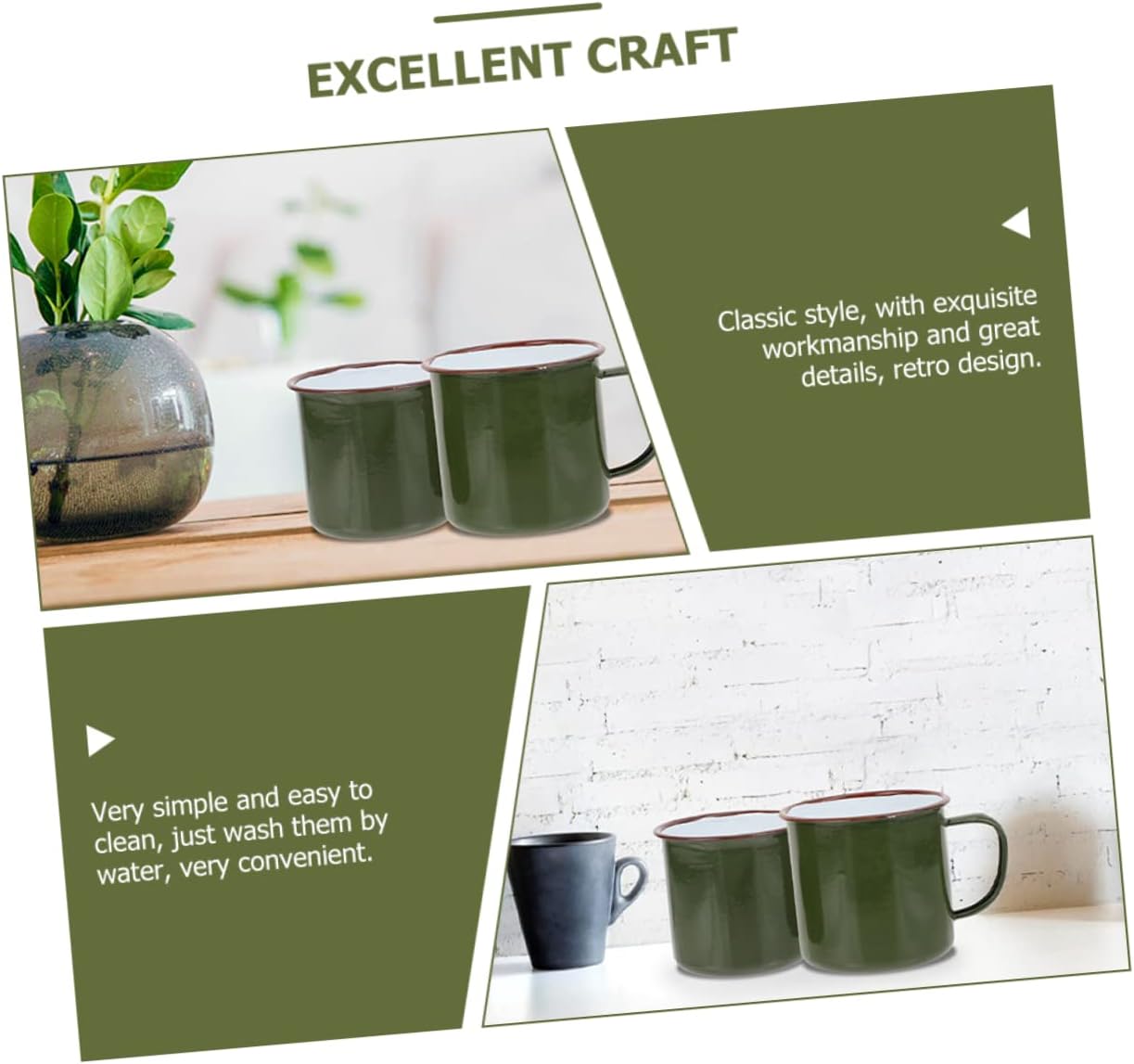 jojofuny 2 uds. Esmalte Retro Camp para tazas, tazas de té, café, vintage, vasos de esmalte verde chino, acampada, al aire libre, pequeño, vino,
