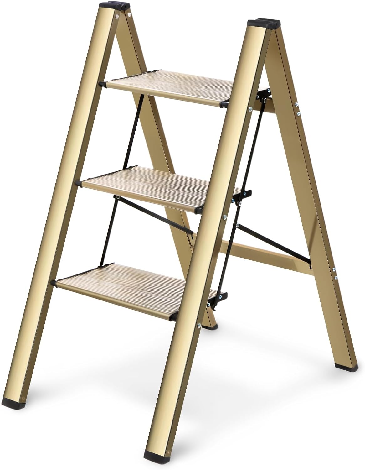 Miscoos Escalera de 3 escalones, taburete plegable portátil ligero con pedal antideslizante resistente y ancho, capacidad de 330 libras, escalera de