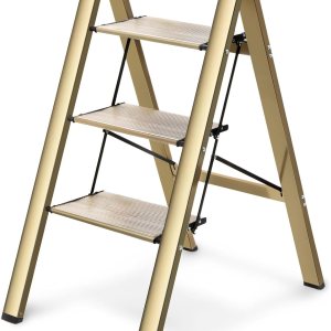 Miscoos Escalera de 3 escalones, taburete plegable portátil ligero con pedal antideslizante resistente y ancho, capacidad de 330 libras, escalera de Miscoos Escalera de 3 escalones, taburete plegable portátil ligero con pedal antideslizante resistente y ancho, capacidad de 330 libras, escalera de