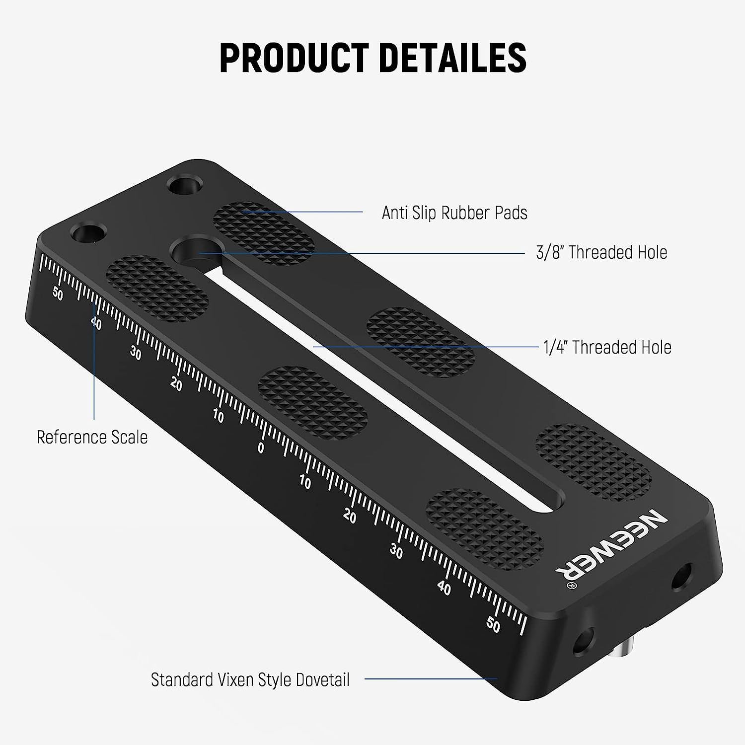 NEEWER 4.72″120mm Rail Bar Vixen Style Dovetail Plate, Metal Montaje Placa Sillín con 14″ 38″ D Anillo Tornillo para Telescopio Montaje Adaptador