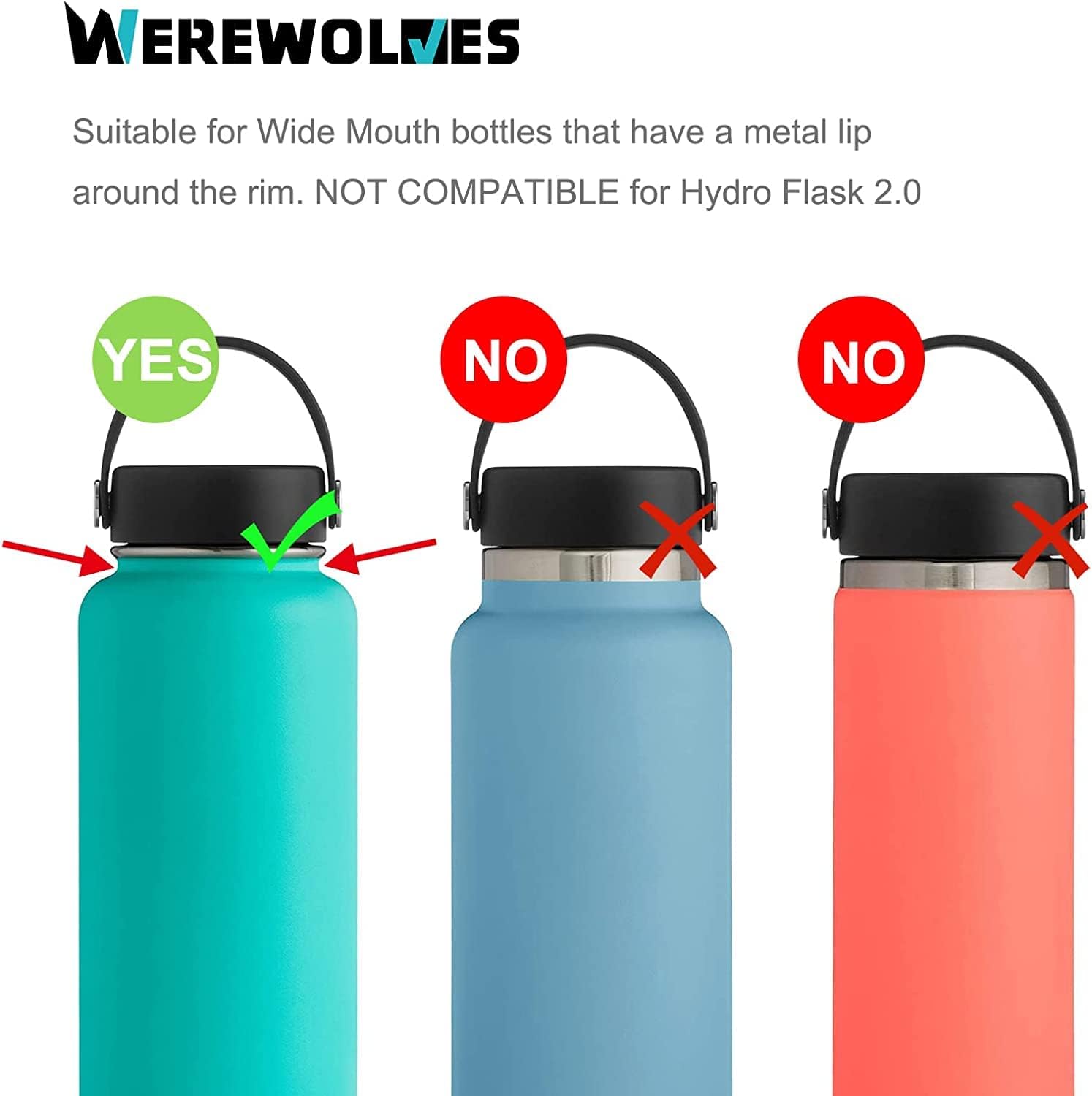 WEREWOLVES Mango de paracaídas con correa para el hombro, se adapta a botellas de agua de boca ancha de 12 a 64 onzas, soporte duradero, correa de