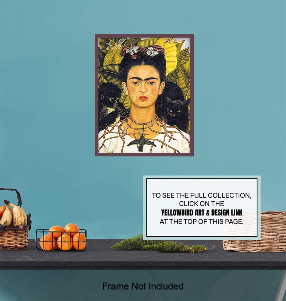 Poster – 8×10 Mexican Art Wall Decor Picture Print for Bedroom, Living Room, Home, Apartment – Gift for Women, Woman Artist – Monkey, Cat,