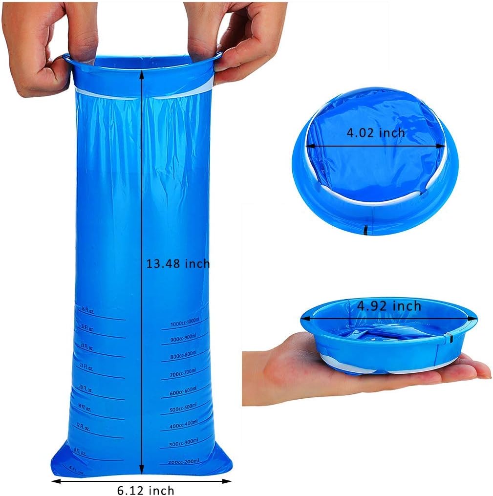 Paquete de 14 bolsas desechables para el vómito (gruesas), bolsas de Barf de 33.8 fl oz, color azul, bolsas para náuseas matutinas resistentes a