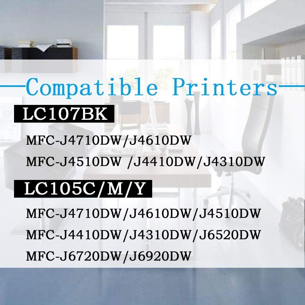 Paquete de 12 cartuchos de tinta compatibles con ColorPrint LC107 LC105 para Brother LC107BK LC105C LC105M LC105Y funciona con impresora MFC-J4310DW