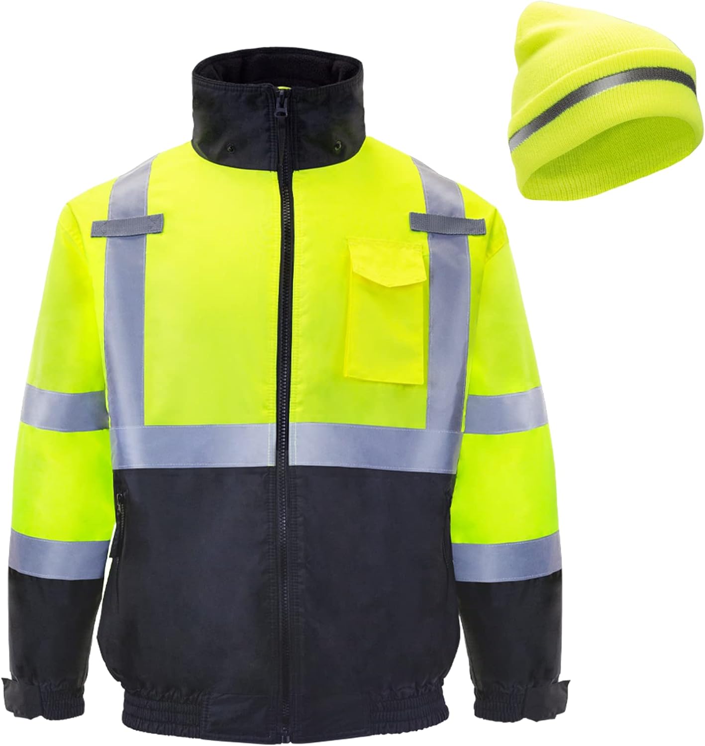 JORESTECH Chaqueta y gorro de seguridad reflectante de alta visibilidad impermeable ANSI