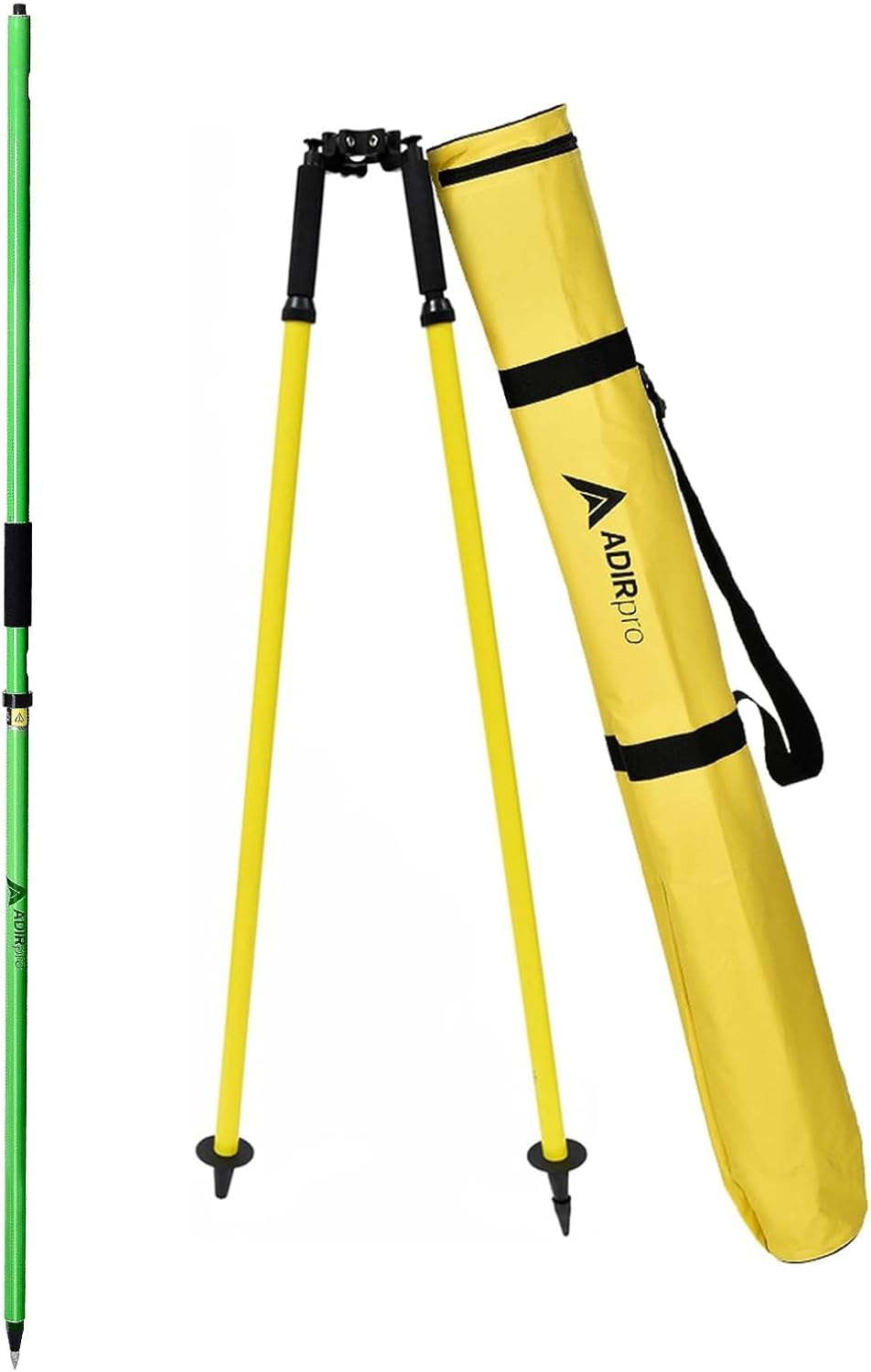 Adir – Bípode de aluminio con cabeza de tornillo de pulgar (amarillo) y barra de aluminio AdirPro GPS Rover (verde)