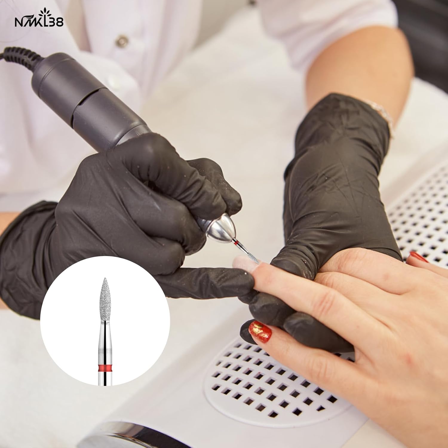 NMKL38 Broca para cutícula de diamante en forma de llama para manicura profesional para preparación de uñas 332 vástago broca (240-021R)