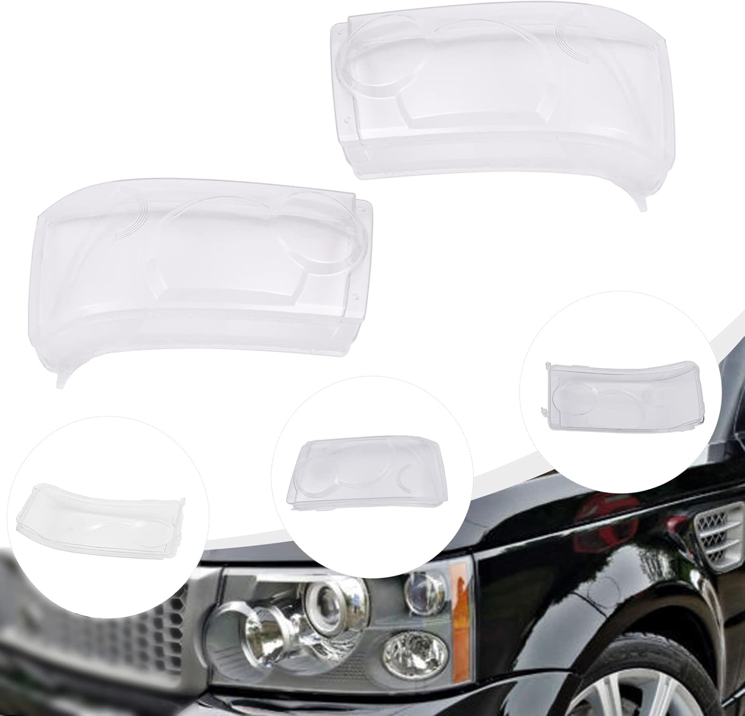 1 par de cubiertas de lente de faros delanteros izquierdo y derecho para faros delanteros de automóvil, carcasa de policarbonato compatible con Land