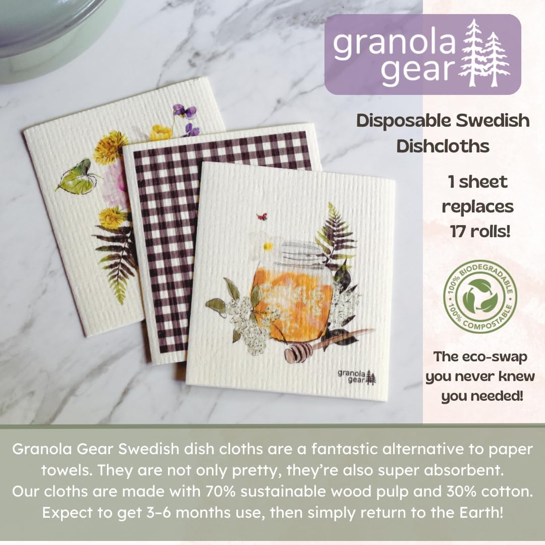 Paños de cocina suecos para cocina, paquete de 6 toallas de papel reutilizables, ecológicas, compostables, biodegradables, esponjas lavables,