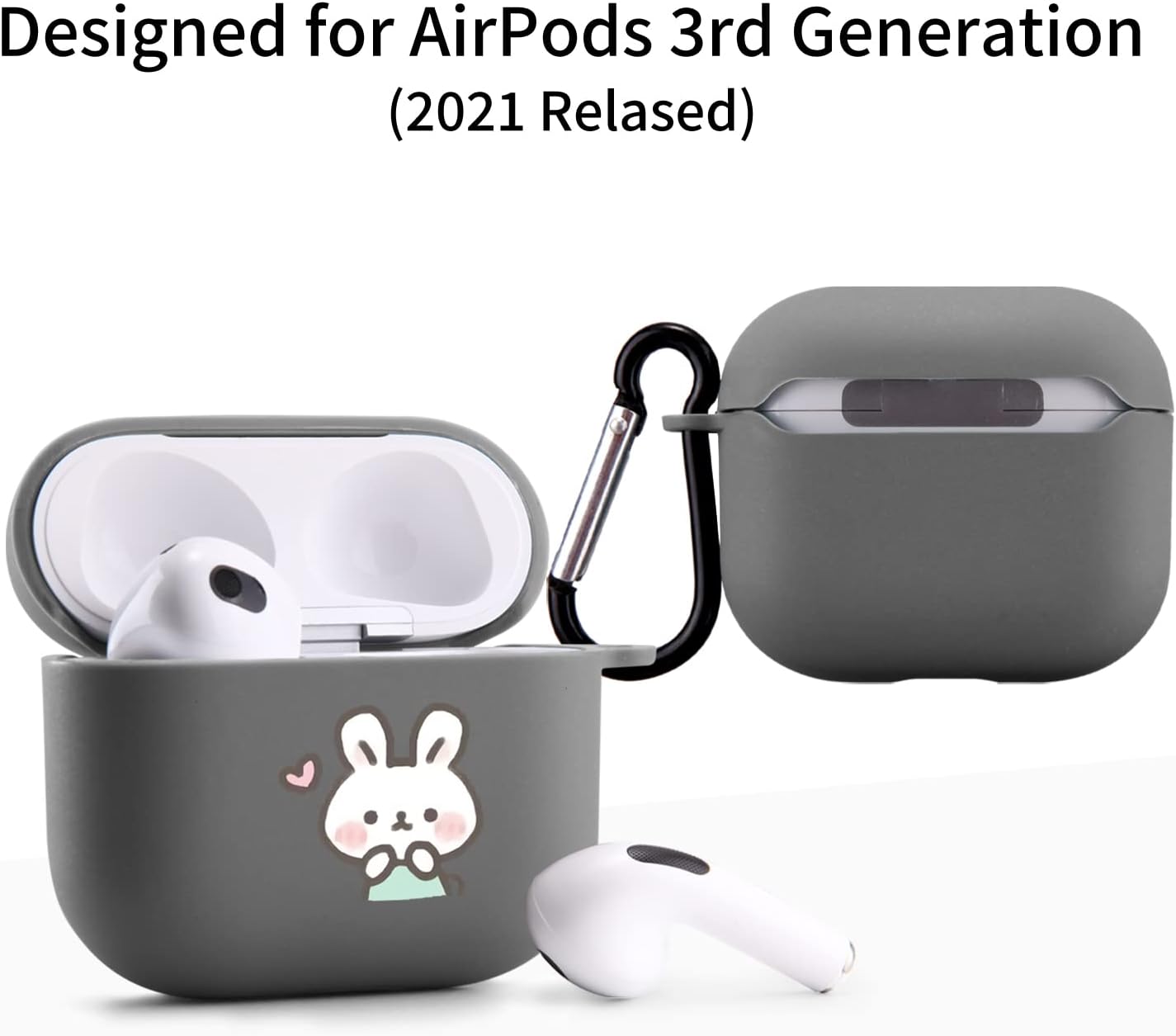 Bonita funda de conejo compatible con AirPods 3 con llavero, diseño de animales de dibujos animados, funda de TPU suave para AirPods de tercera