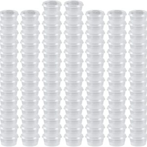 Vasos de plástico para soufflé, desechables transparentes a prueba de fugas con tapa con bisagras, se utilizan para varias salsas, muestras de Vasos de plástico para soufflé, desechables transparentes a prueba de fugas con tapa con bisagras, se utilizan para varias salsas, muestras de