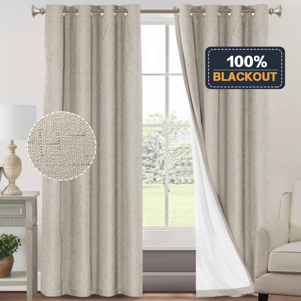 PrinceDeco Cortinas 100% opacas para dormitoriosala de estar, cortinas opacas de lino de 96 pulgadas de largo, cortinas de tratamiento de ventanas