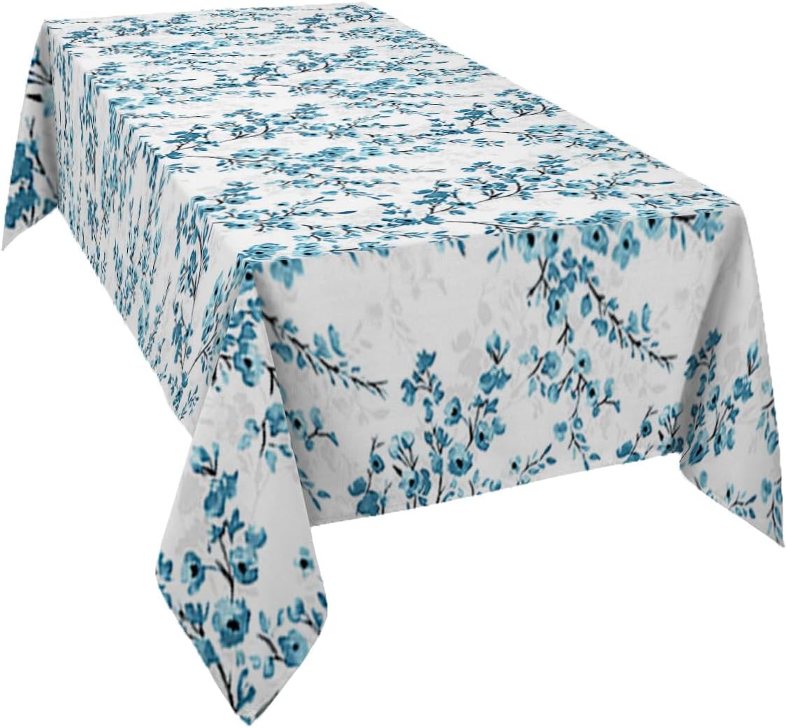 Mantel impermeable floral azul acuarela, mantel decorativo lavable para cocina, comedor, vacaciones, picnic al aire libre, manteles rectangulares de