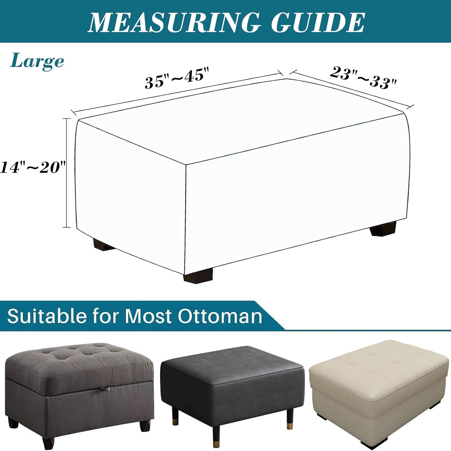 Funda otomana rectangular, de terciopelo elástico, fundas otomanas rectangulares gruesas, fundas rectangulares para otomanas, funda de taburete