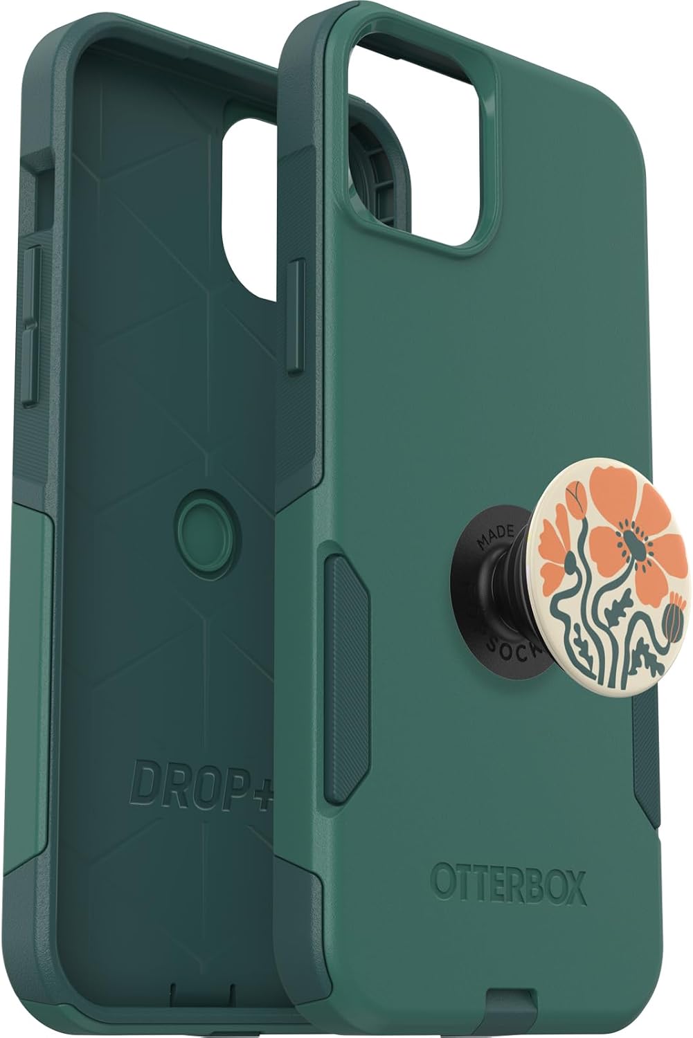 Paquete funda OtterBox para iPhone 15 Plus y iPhone 14 Plus serie Commuter (obtén tus verdes) + PopSockets PopGrip  (Otoño Fleur), delgada y