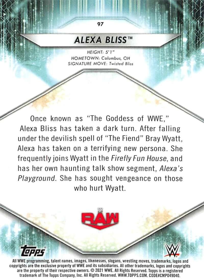 2021 Topps WWE #97 Alexa Bliss Official World Wrestling Entetainment Trading Card in Raw (NM or Better) Condition