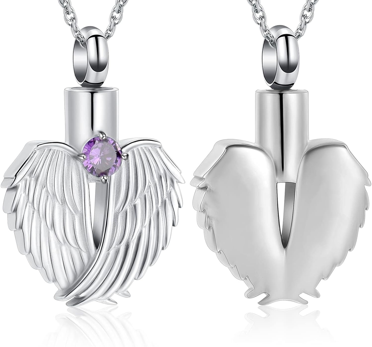 shajwo Collar de urna de corazón para cenizas para mujer, colgante conmemorativo de ala de ángel, recuerdo de piedra natal