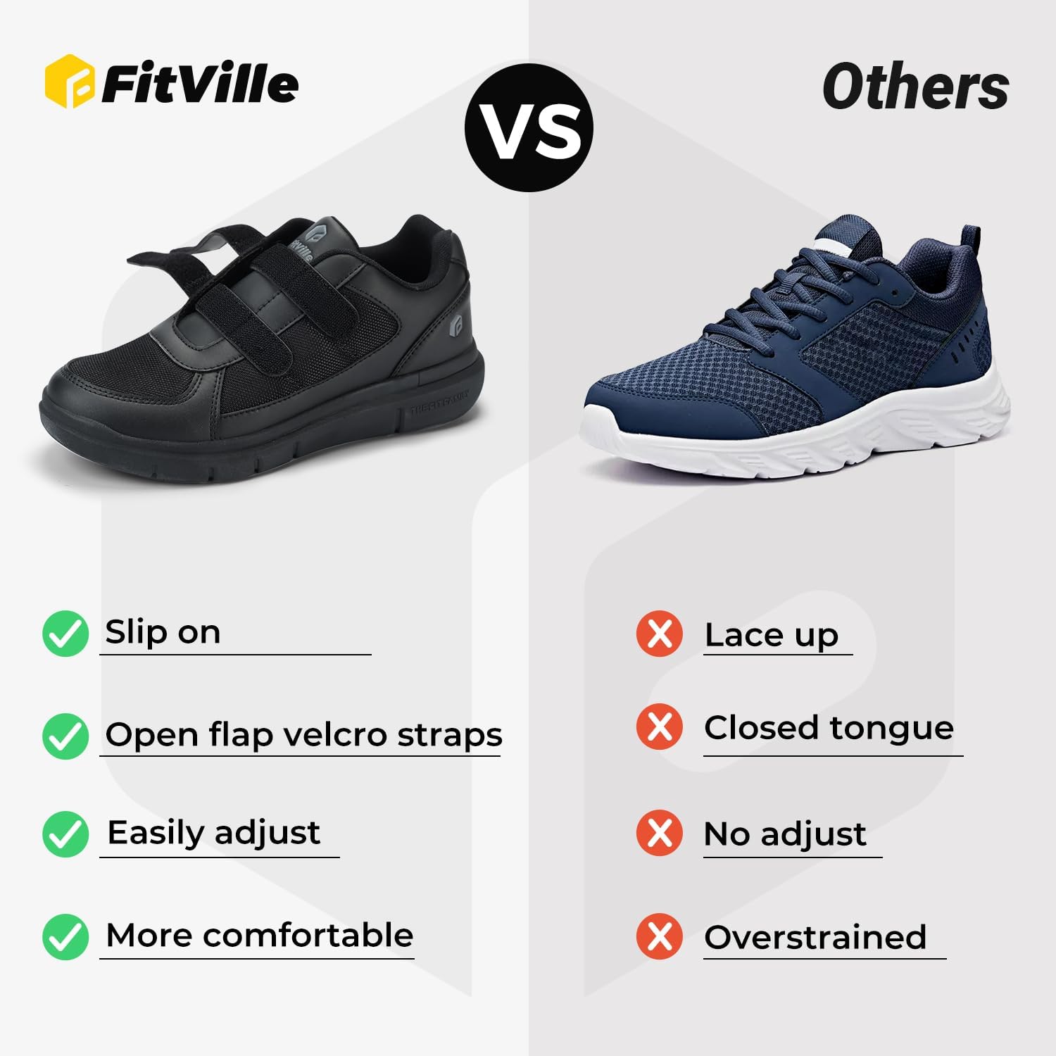 FitVille Zapatos para diabéticos para hombre extra ancho, zapatos diabéticos para hombre para neuropatía, pies hinchados, alivio del dolor con cierre