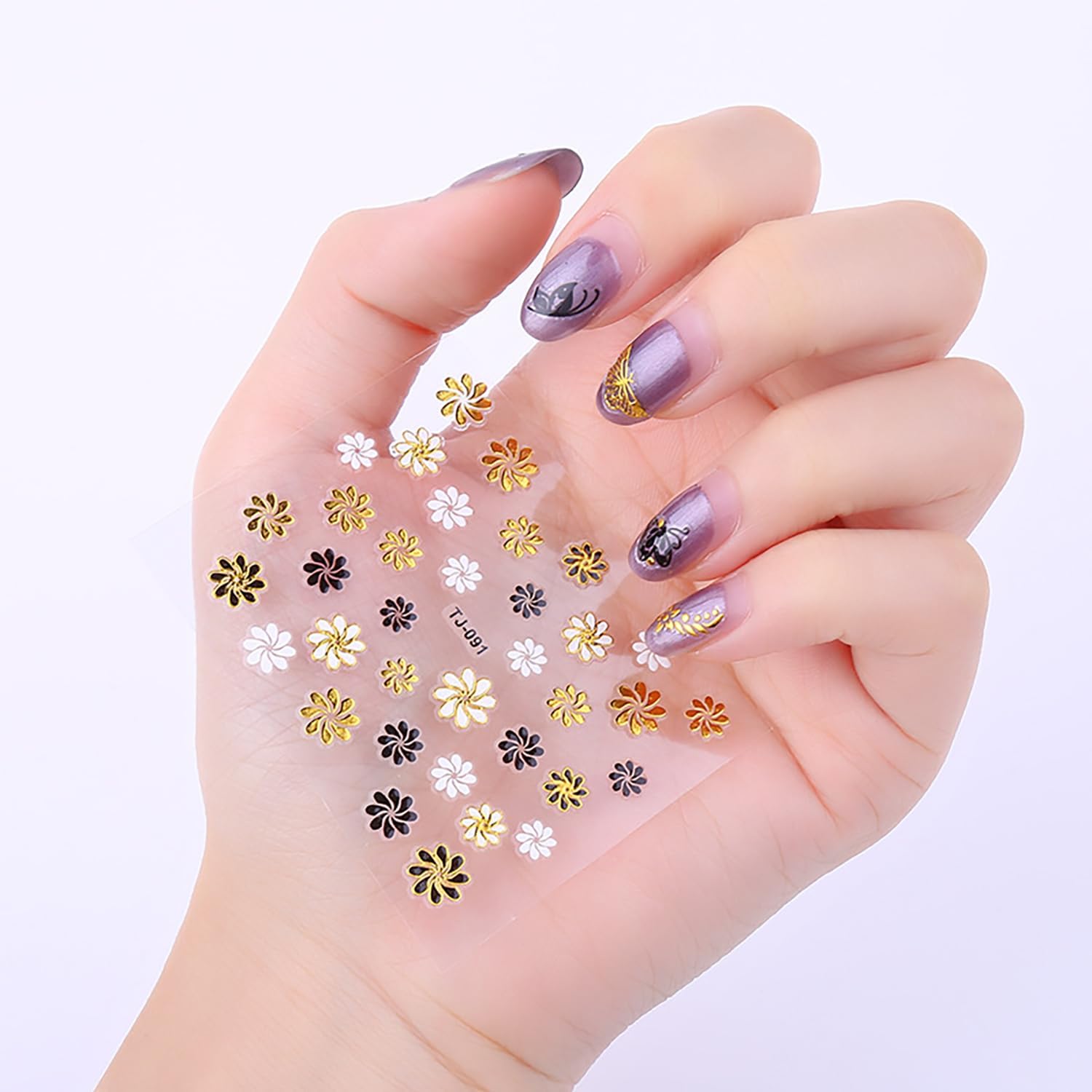 Vezocim Calcomanías de arte de uñas, 30 hojas de calcomanías autoadhesivas para uñas, diseño de hojas de flores pequeñas, mariposa, transferencia de