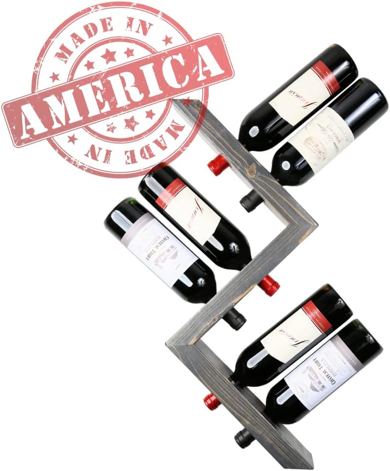 Charmont Estante de madera para vino montado en la pared, soporte rústico de vino en zigzag – Soporte para botellas de vino para bar, almacenamiento