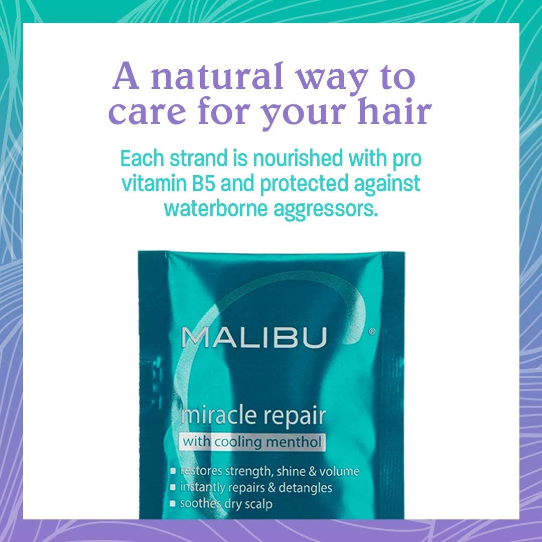 Malibu C Miracle Repair – Reconstructor capilar con mentol refrescante, tratamiento nutritivo de reparación capilar para hebras débiles y dañadas,